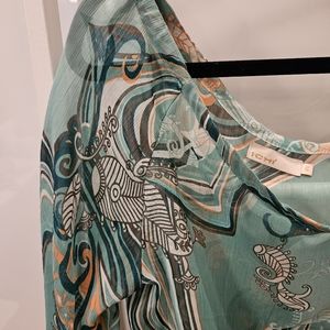 Sheer teal patterned shirt